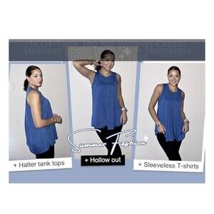 TCOT Sleeveless Tank Womens Sz  L Loose Fit Flowy Pleated Cami Shirt Blouse Blue